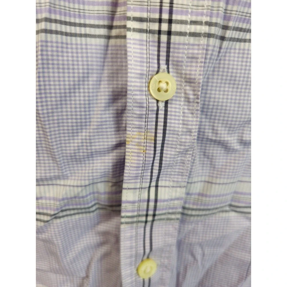 Banana Republic Button Up Shirt Large Slim Fit Purple Plaid Double Chest Pocket